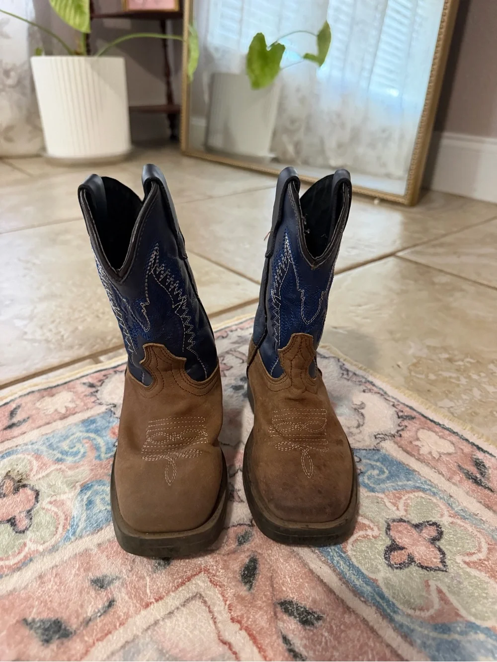 Kids Two-Tone Brown and Navy Western Boots